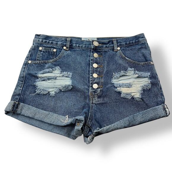 One x One Teaspoon Low Waist Bonita Raw Hem Distressed Jean Shorts Sz 28 - Picture 1 of 9